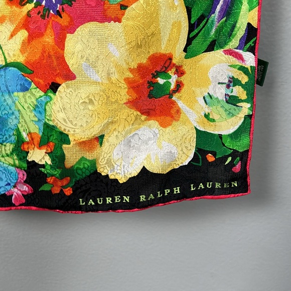 Lauren Ralph Lauren Black Pink Purple Floral Silk Rectangular Scarf - Picture 6 of 11